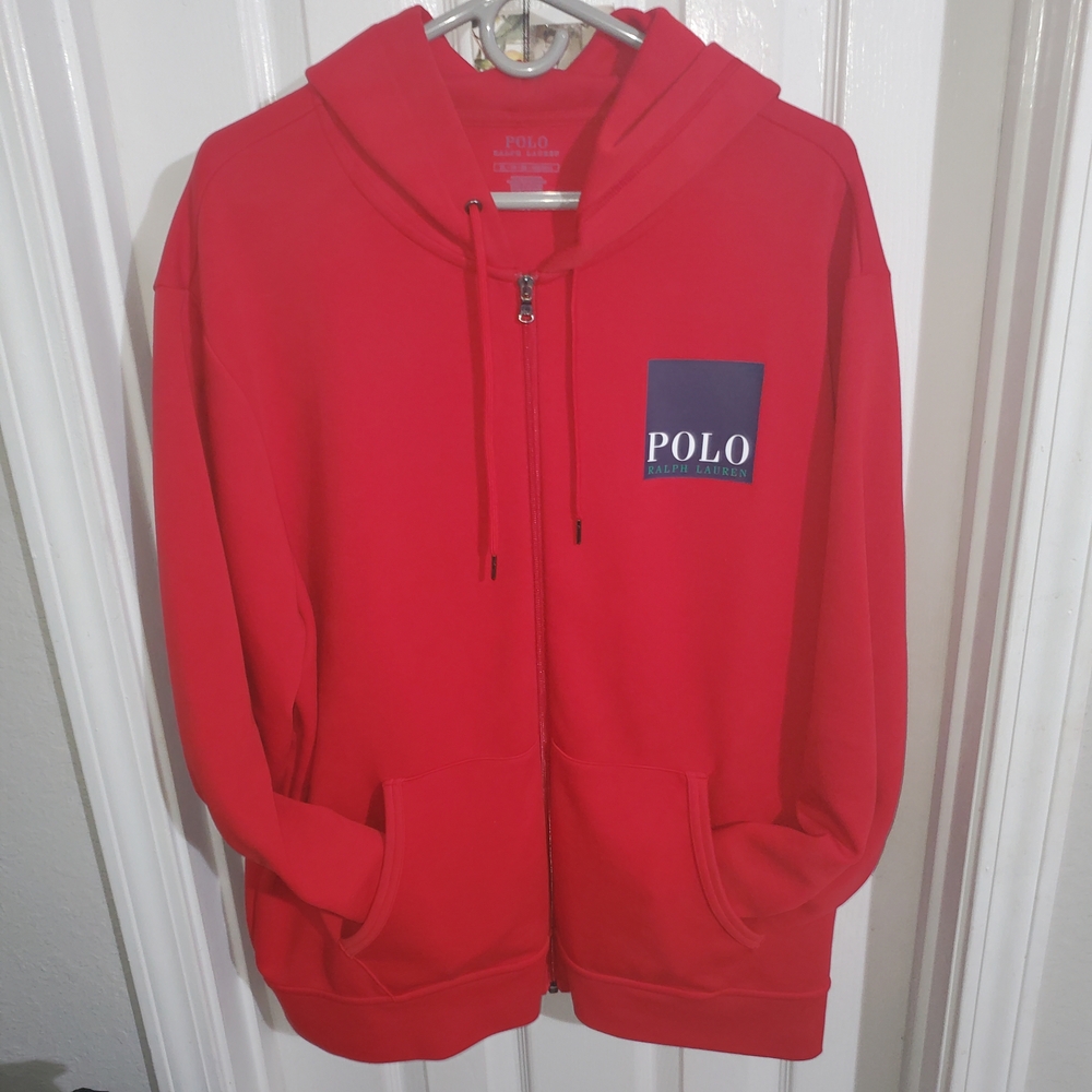 Ralph Lauren Red Polo Hoodie Double Knit Box Logo/ EXCELLENT CONDITION! No Flaws